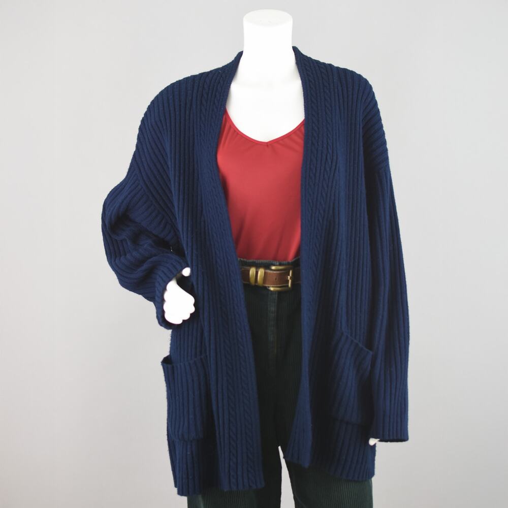 Vintage Dark Blue Chunky Knit Cardigan Women's Plus Size 2X